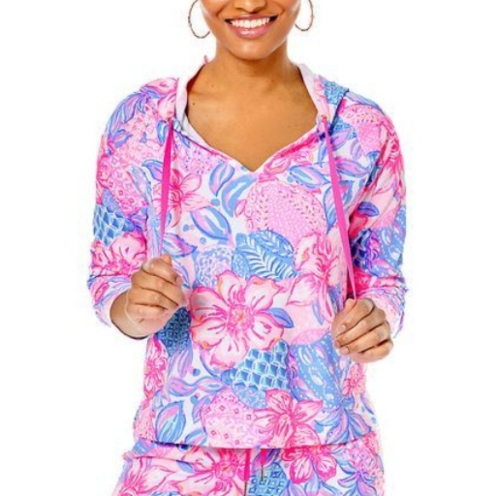 Lilly Pulitzer Kiawah Hoodie Pink Isle Snappy Turtle L